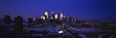 Minneapolis Night Panoramic Skyline Gallery Wrapped Canvas Wall Art 